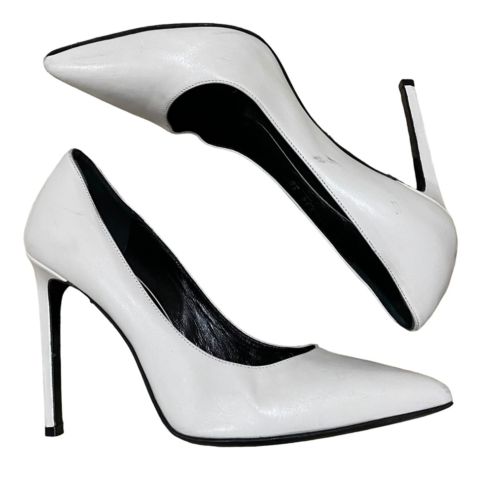 Saint Laurent Zoe white leather point toe heels
